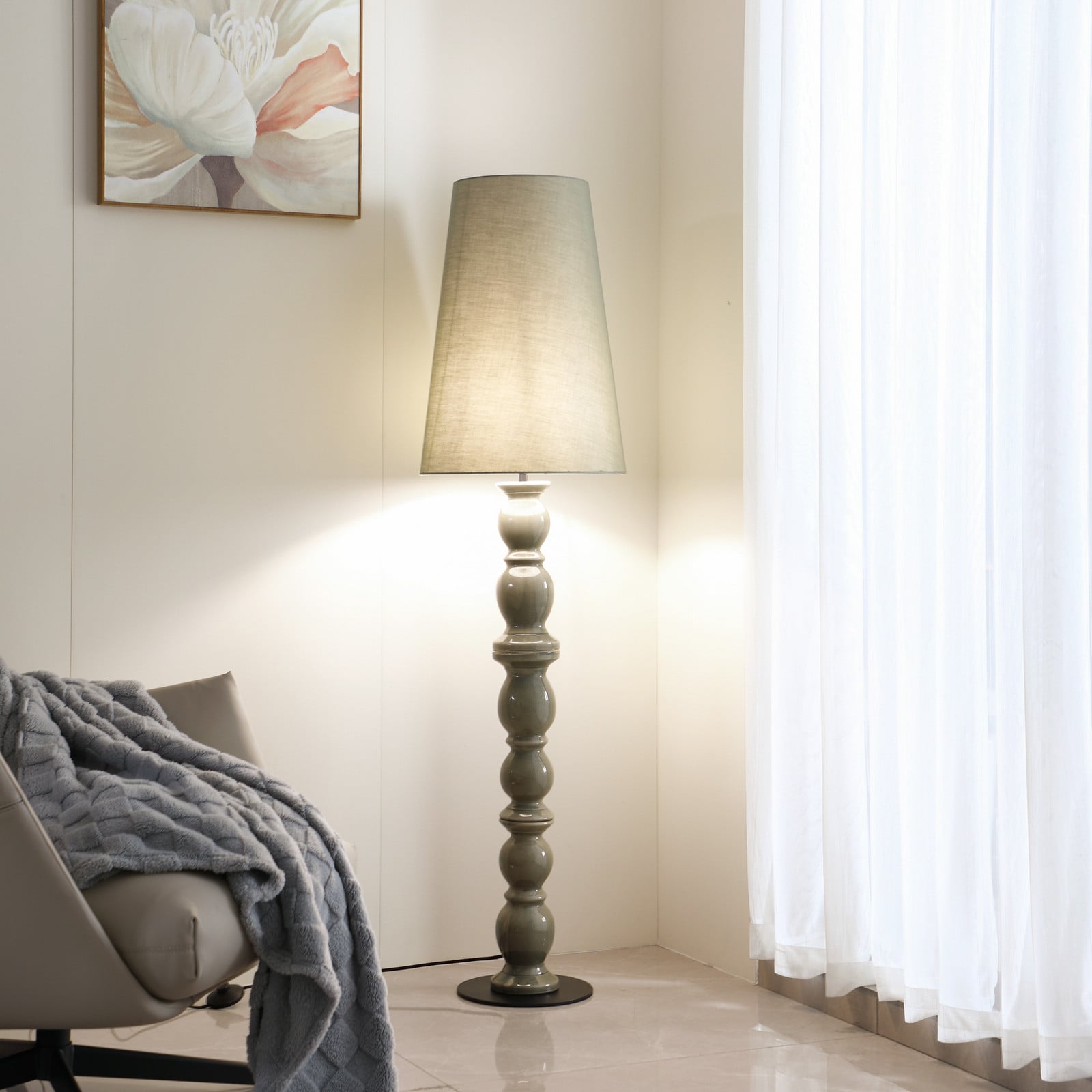 Lampadar Lucande Lyndorin verde ceramică 150 cm - Camera de zi / sufragerie - Design