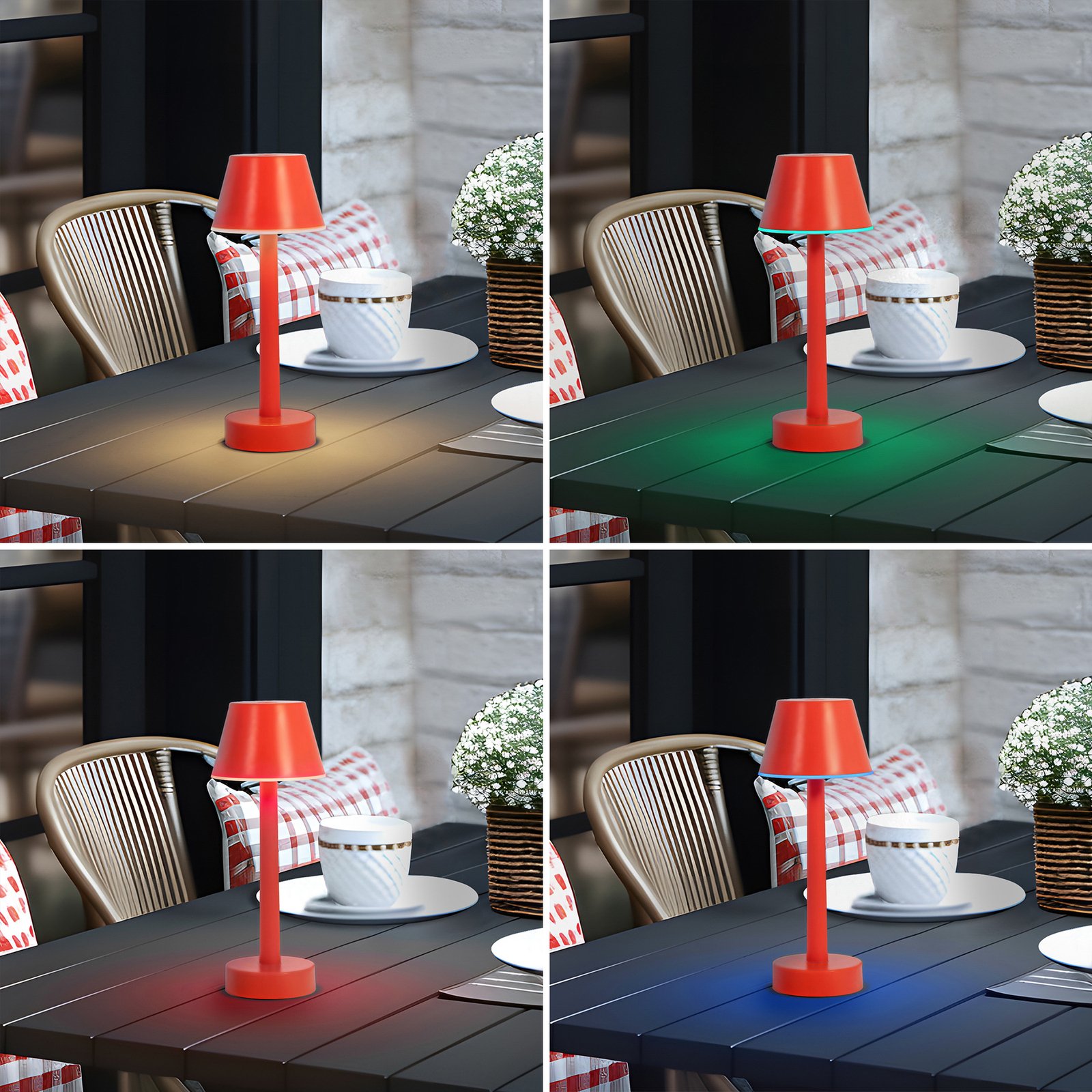 Lámpara LED recargable Lindby Gaja, roja, USB, IP44, RGBW