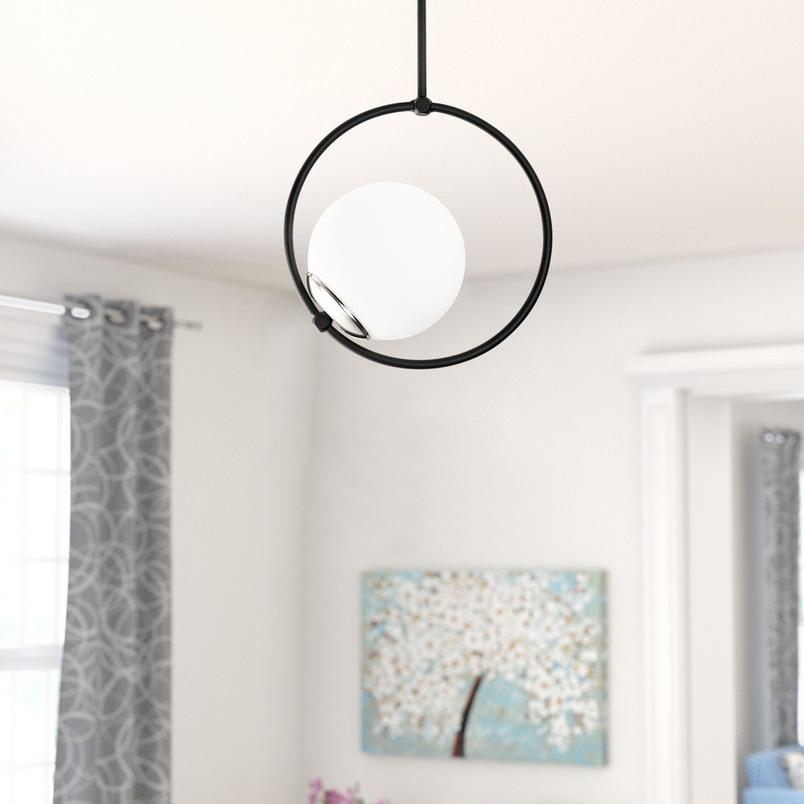 Dolunay 3901 ceiling lamp, black, glass, ring