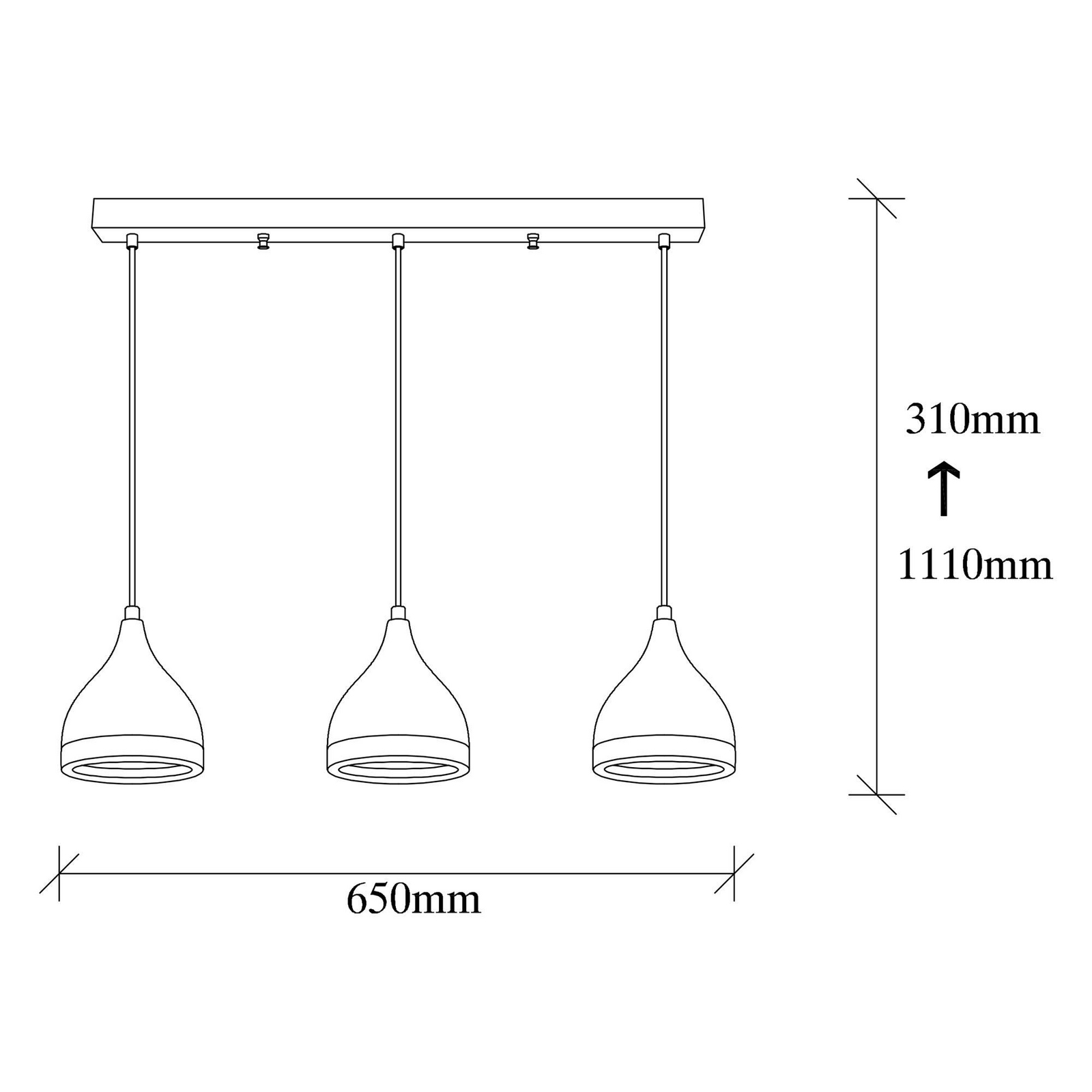 Yildo pendant light, length 65 cm, black/copper, metal