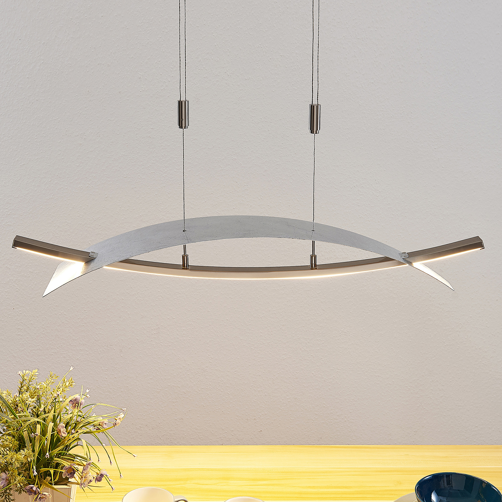 Marija LED hanging light, horizontal panel, silver