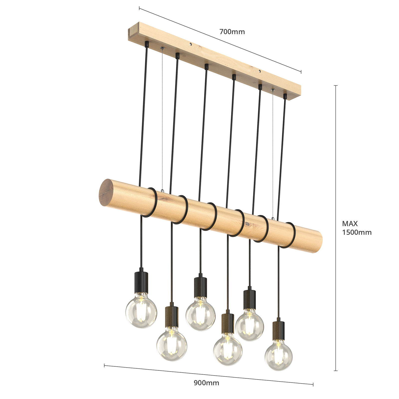 Lámpara colgante madera Eviton 6 bombillas natural