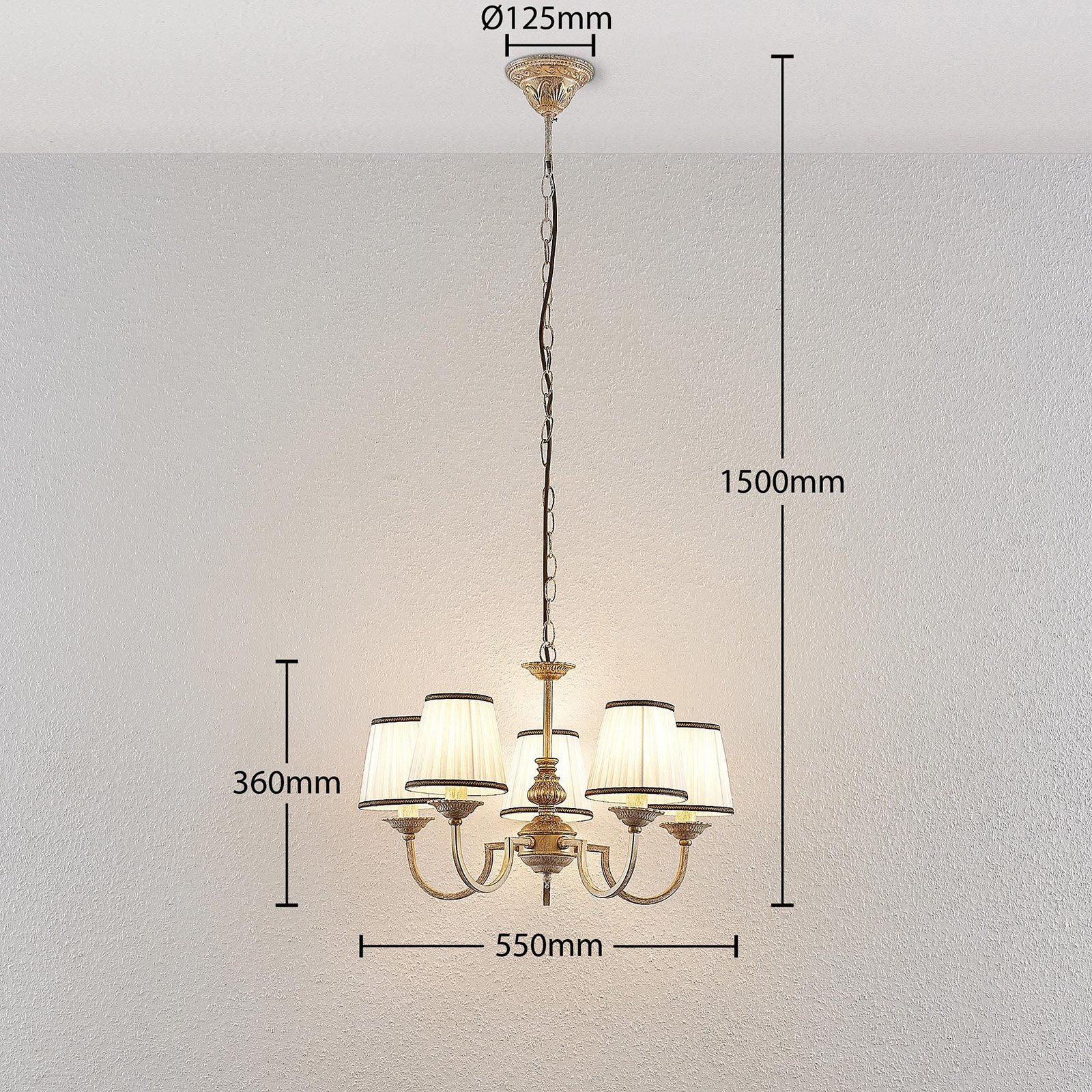 Lumiel 5 Chandelier Cream/Antique Brass - Lindby