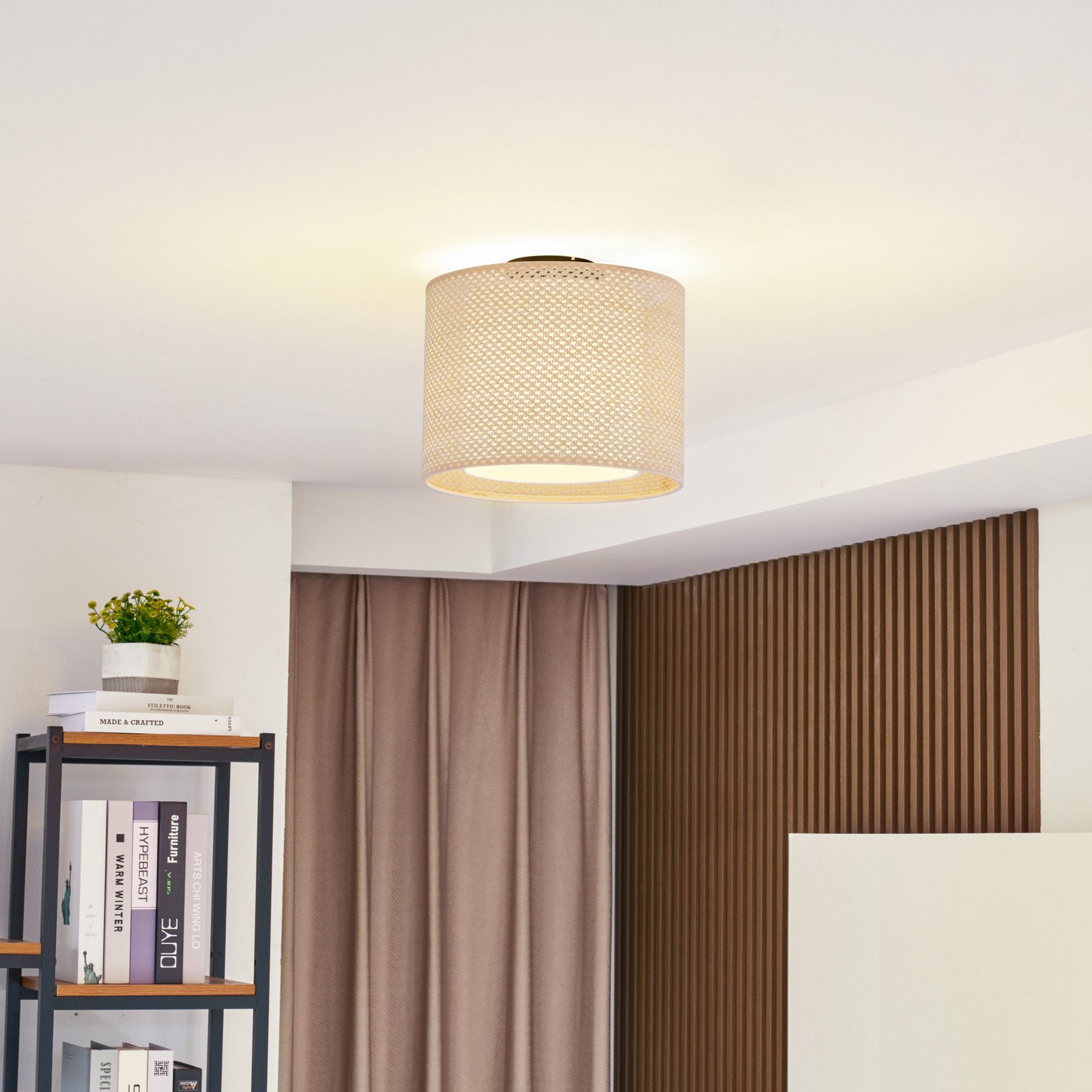 Lindby plafonieră Soula Ø 26 cm bej plastic E27 - Camera de zi / sufragerie - Casă de țară / Rustic