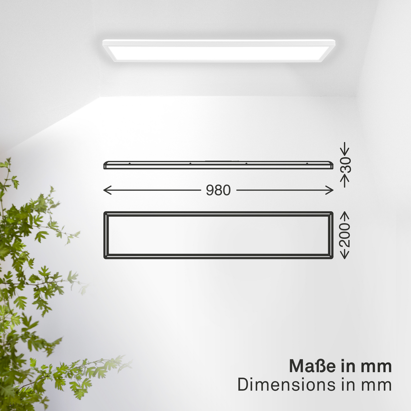 Painel LED Shallow com interruptor de ligar/desligar, 98 x 20 cm, branco, Painel LED Shallow com interruptor de ligar/desligar, 98 x 20 cm, branco,