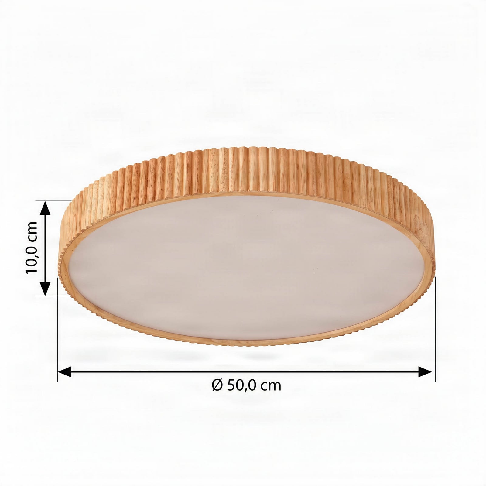 Lindby LED plafondlamp Velua, wit/licht hout, CCT, Ø 50 cm