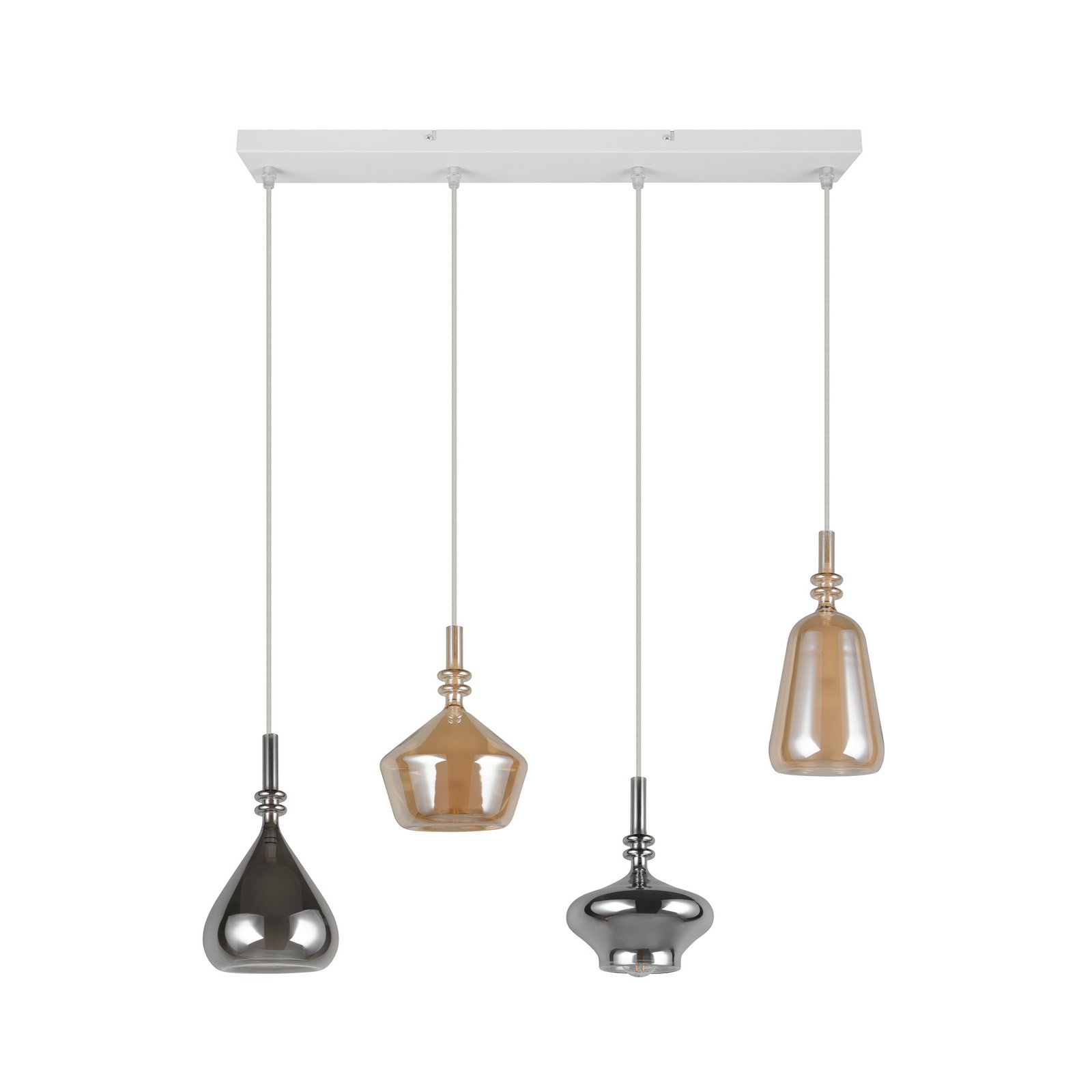 Pakabinama lempa „Aldea“, ilgis 65 cm, balta/gintaro spalvos/chromo stiklas, 4 Pakabinama lempa „Aldea“, ilgis 65 cm, balta/gintaro spalvos/chromo stiklas, 4