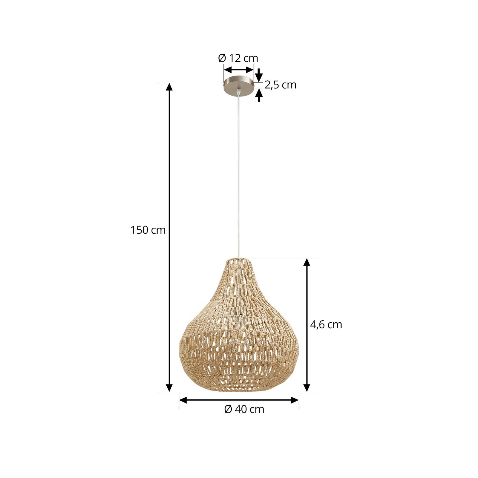 Lampa wisząca Lindby Miryam, naturalny sznur konopny, Ø 40 cm