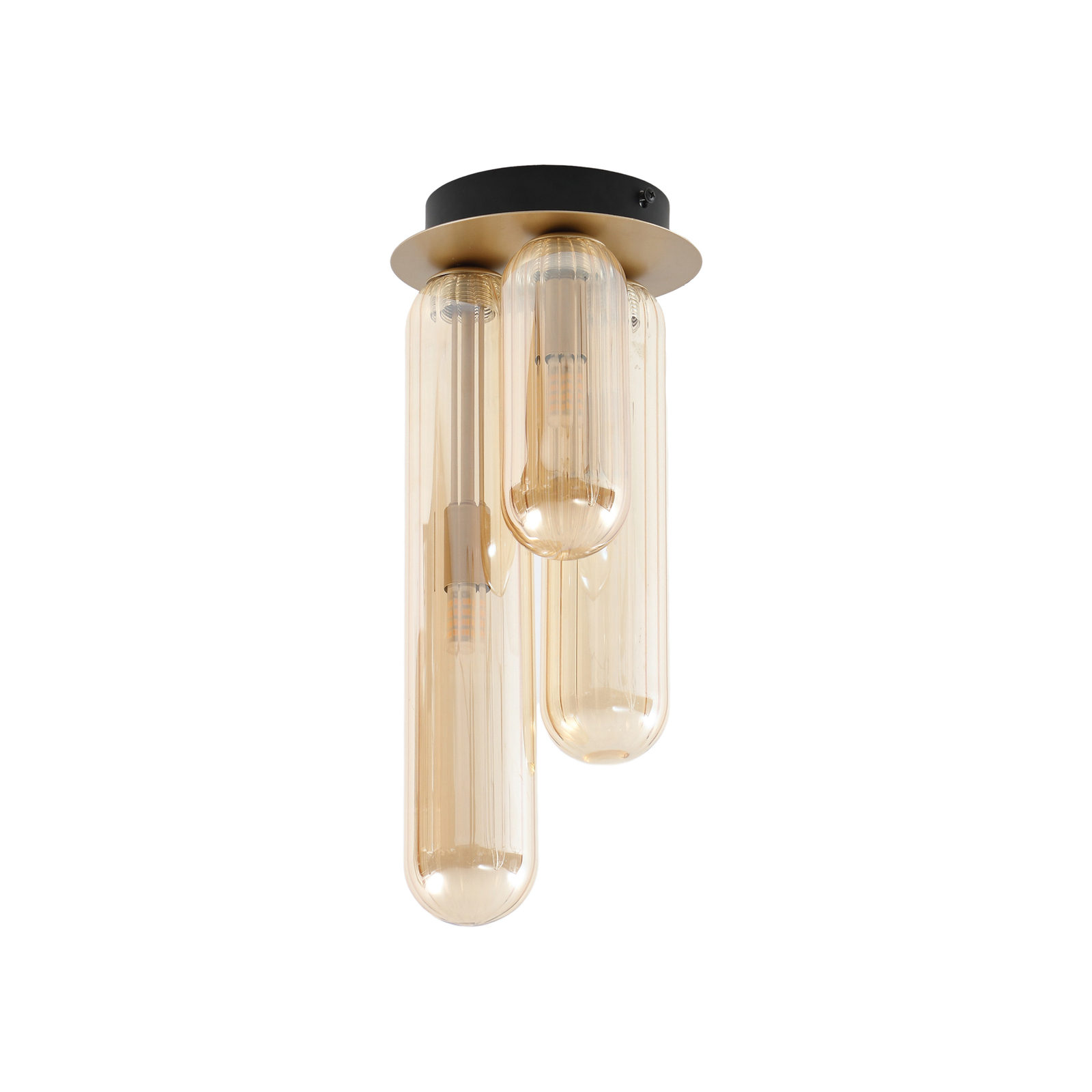 Lucande Freylin ceiling light, 3-bulb, amber, glass, 15 cm