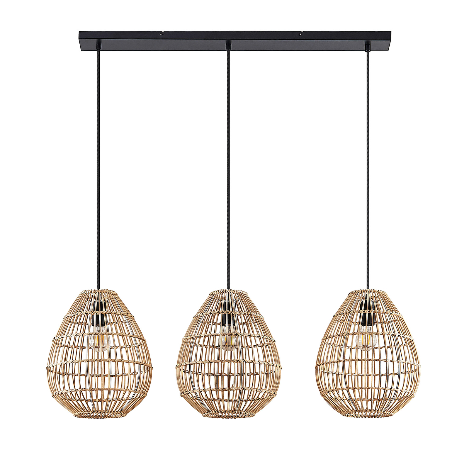 Lindby Ovelio suspension avec abat-jour en rotin