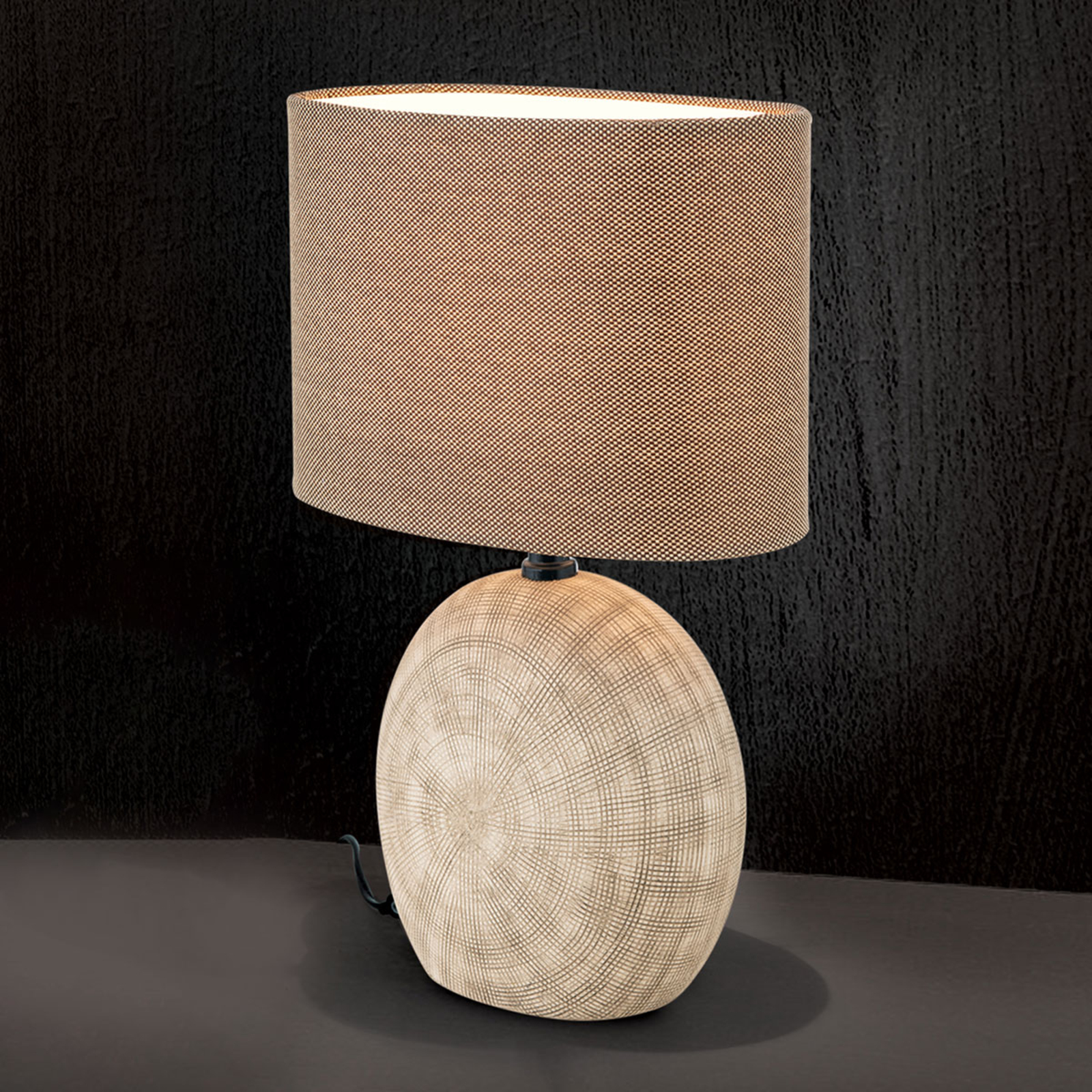 Lampe table céramique Ethno 52 cm brun, pied cuit