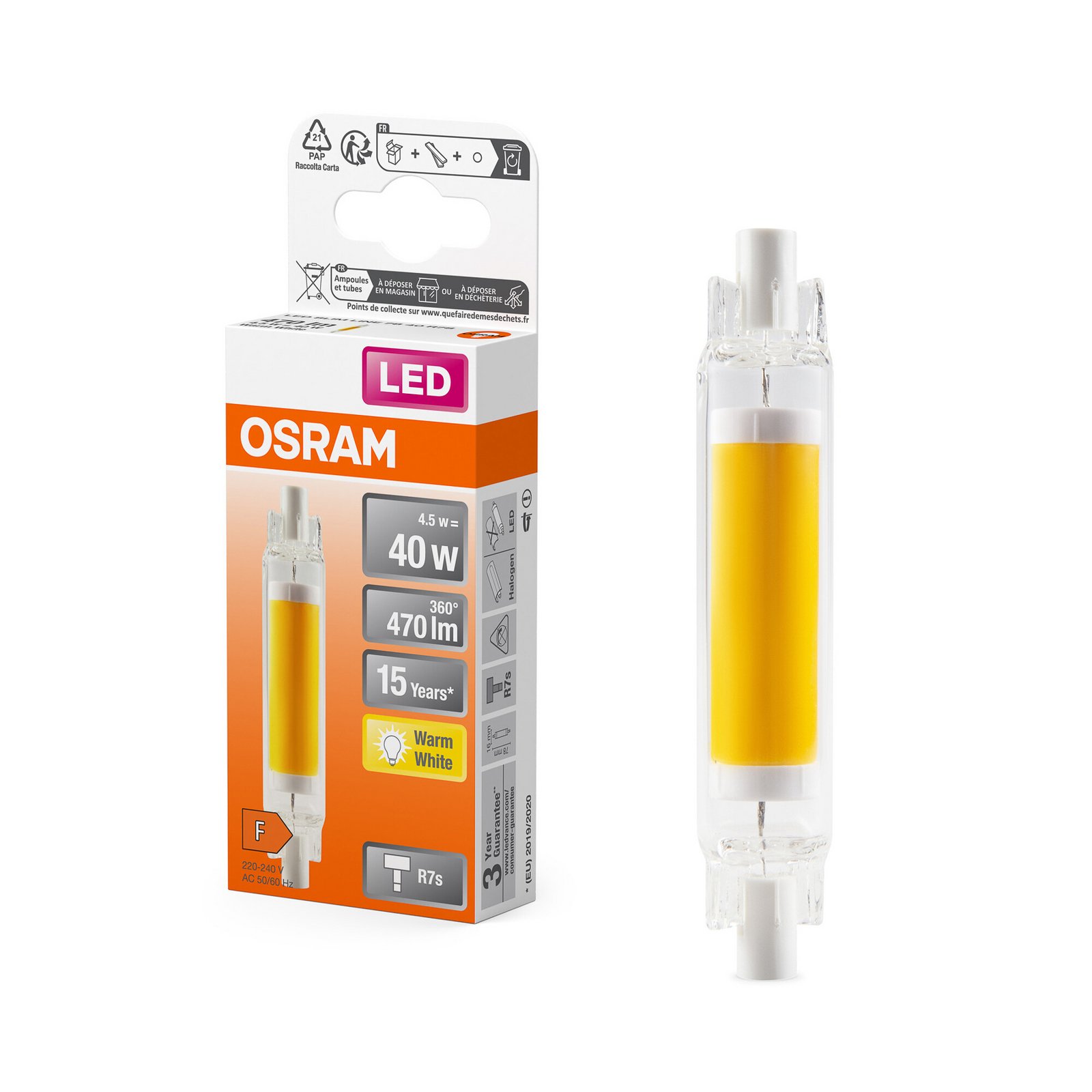 OSRAM LED-Leuchtmittel Stab R7s 4,5W 827 Slim Line