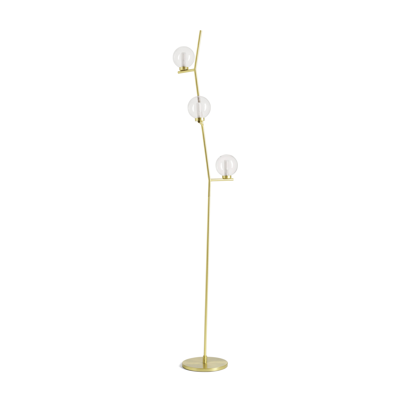 Camely floor lamp, brushed gold/clear, 3-bulb, glass