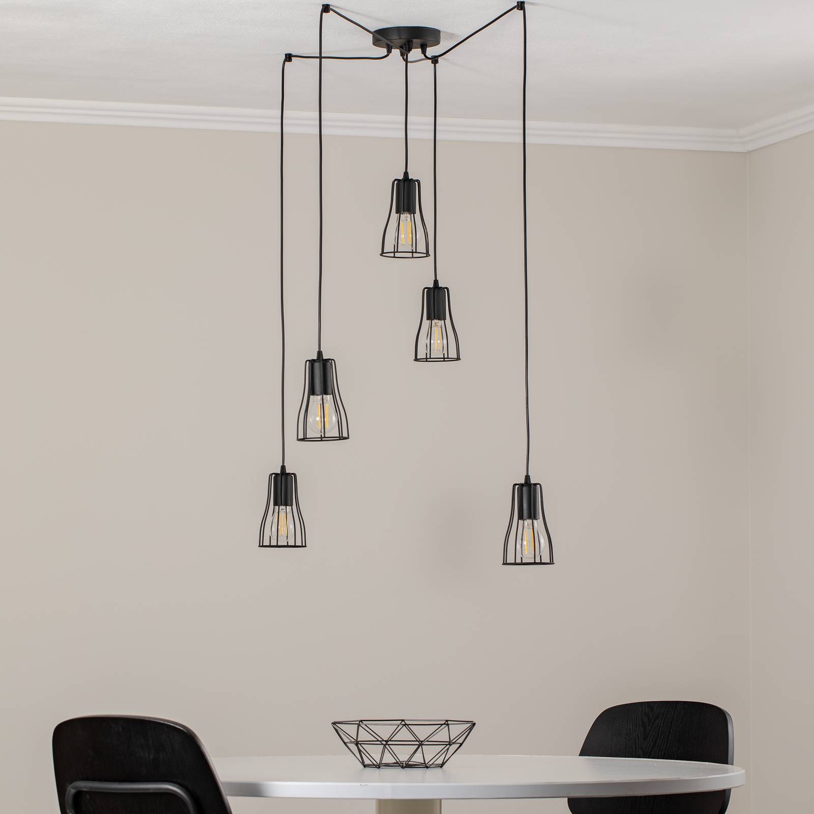 Lampa wisząca Tube Long, czarna, metalowa, 5-punktowa, E27