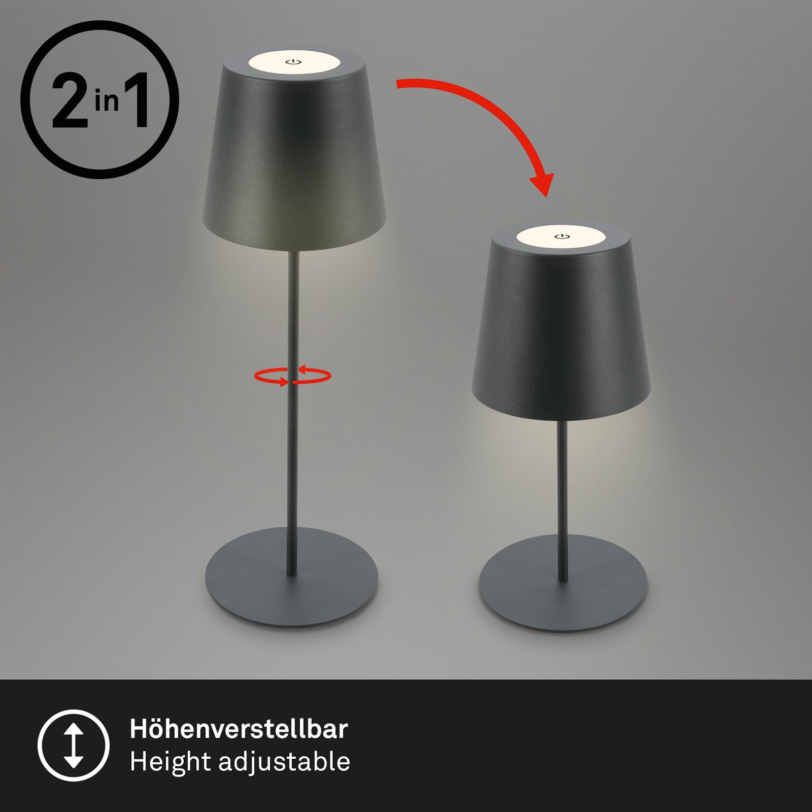 LED table lamp 7508015, anthracite 2,700 K IP44 Touchdim