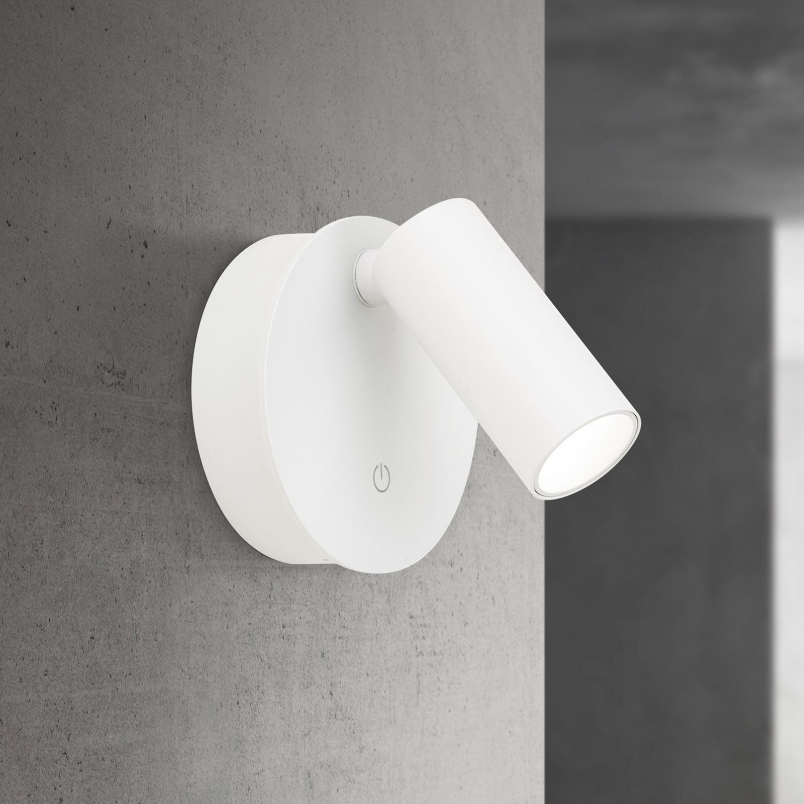 Luxy LED battery-powered wall spotlight, white, aluminium, CCT, dimmer