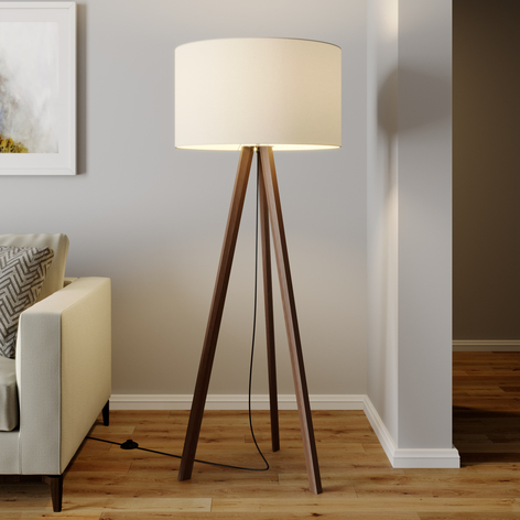Drieb vloerlamp Makira m. stof lampenkap, walnoot