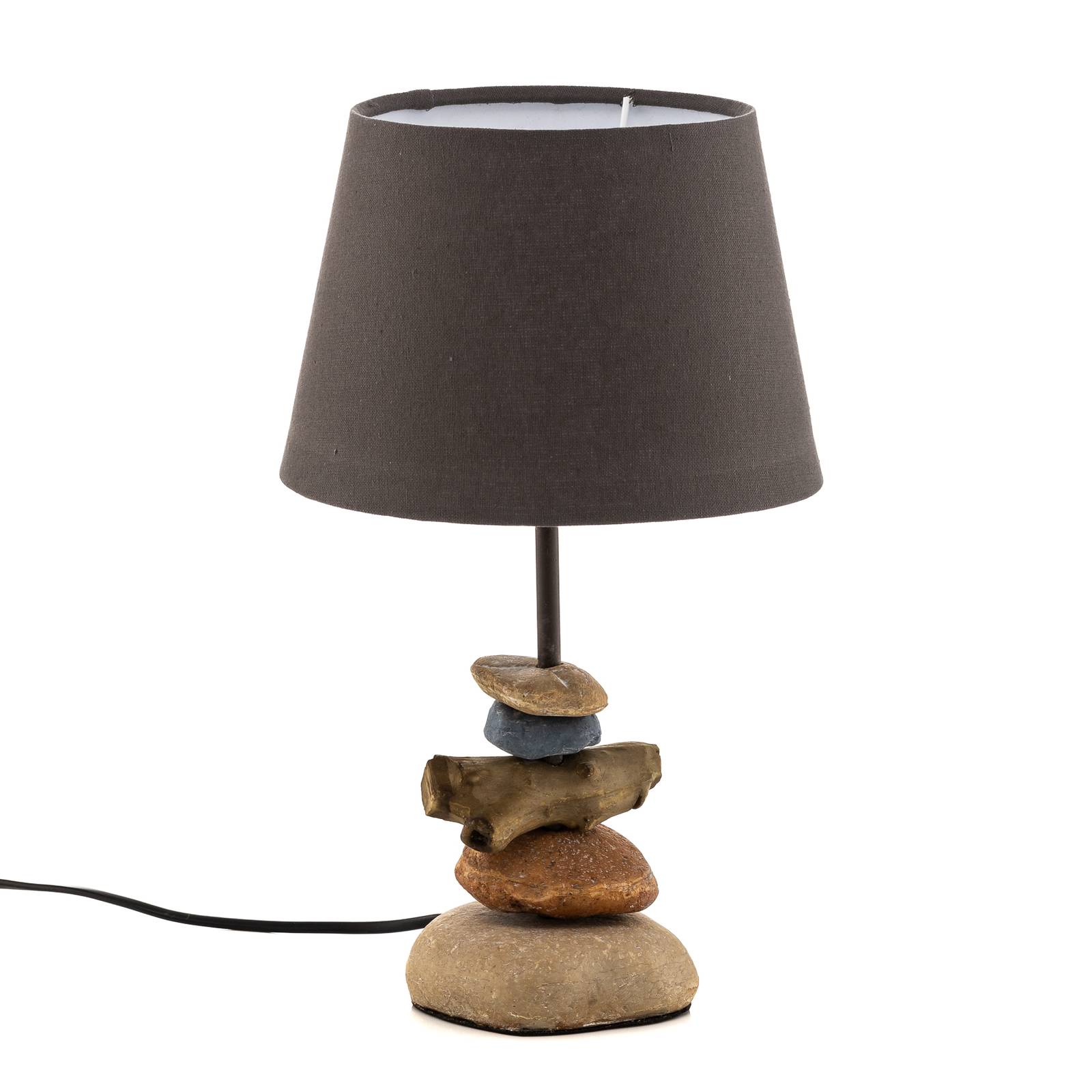 Euluna Vera table lamp, fabric lampshade and stones 38 cm, for Living / Dining Room, fabric, cast resin, E27, 22 W, H: 38 cm