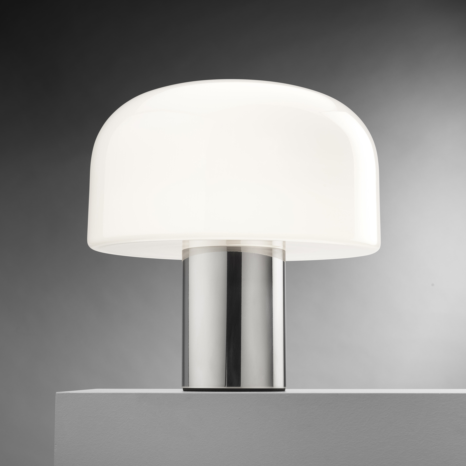 FLOS Bellhop Glass T table lamp, aluminium-coloured, height 34 cm