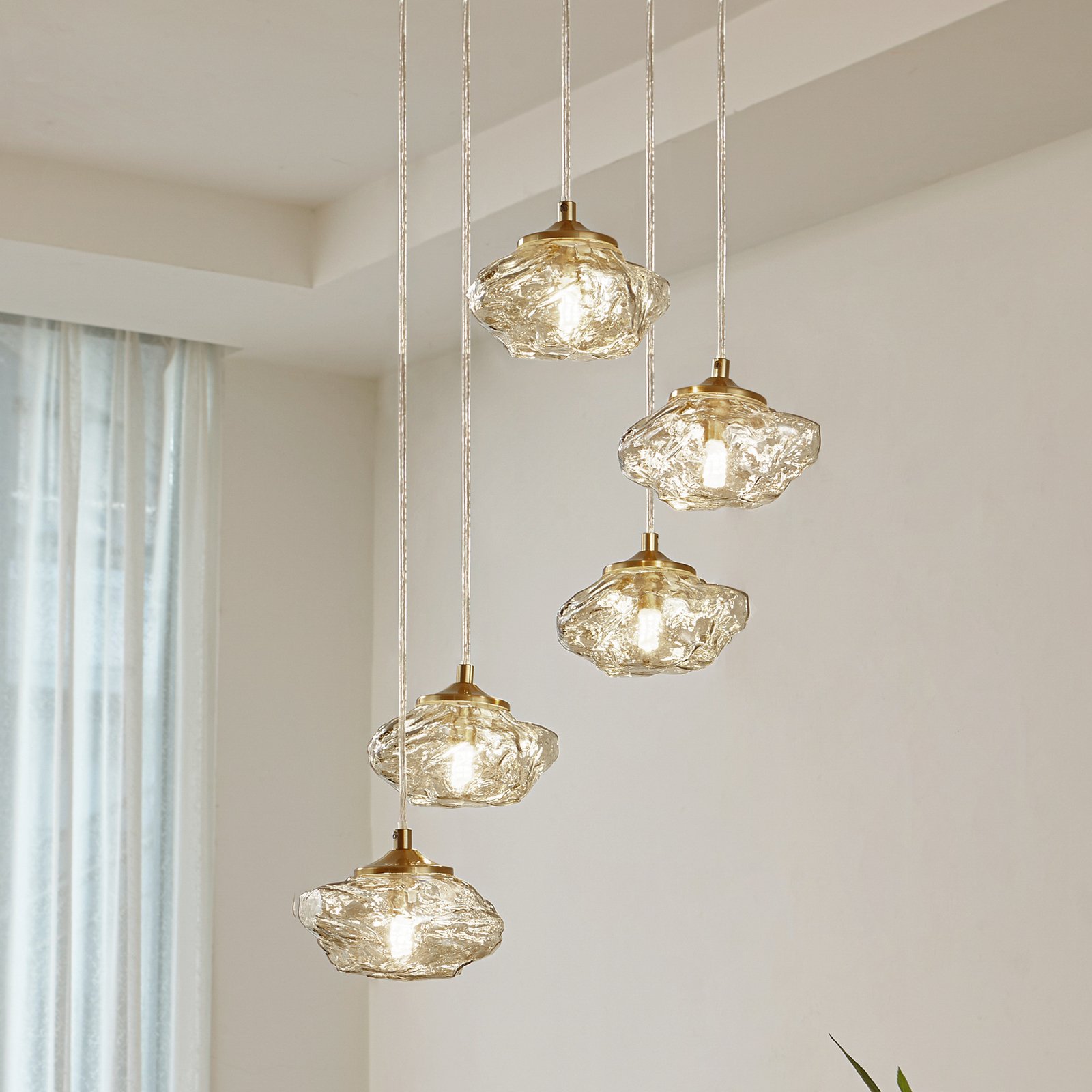 Piatra 5 Cluster Suspension Ambre/Laiton - Lindby