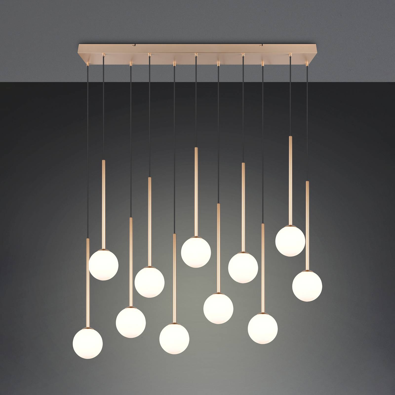 Trio Lighting Hanglamp Firano, goudkleurig, lengte 129 cm, metaal, 11-lamps.