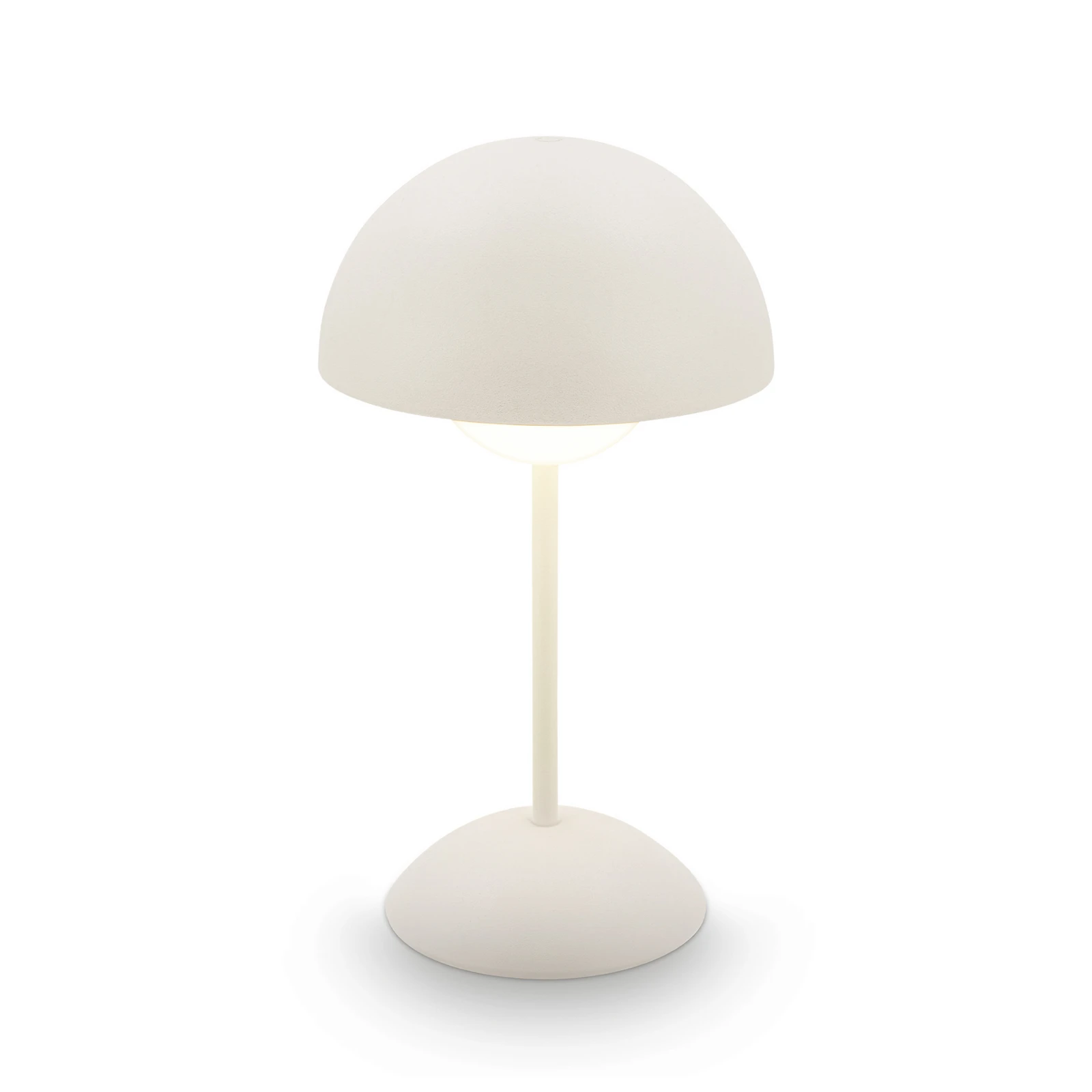 LED akumuliatorinė stalo lempa „Kugle“, balta, metalinė, IP44, reguliuojamas