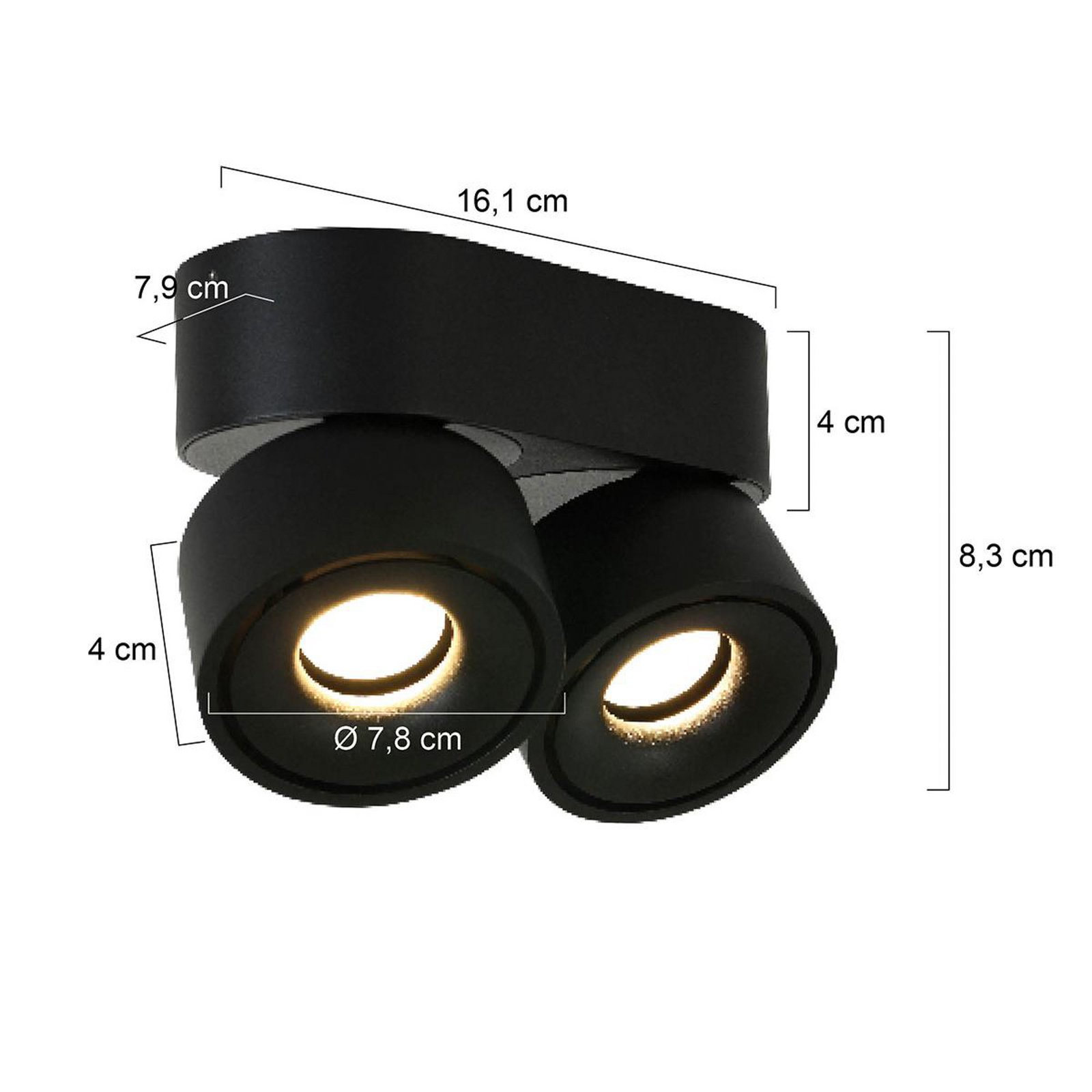 LED ceiling spotlight Fez, black, 2-bulb, metal, swivelling