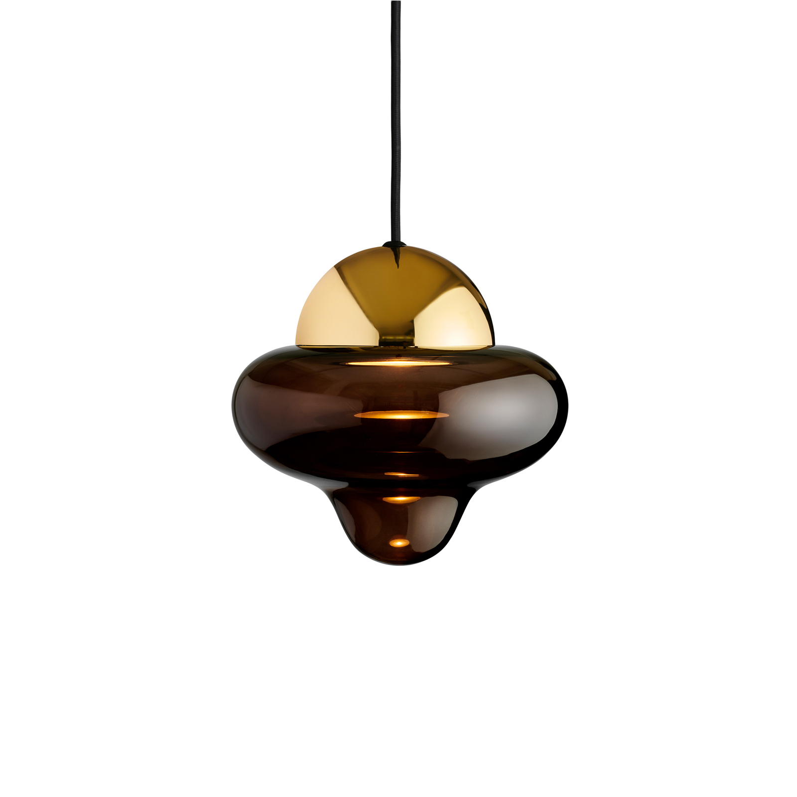 Suspension LED Nutty, brun / doré, Ø 18,5 cm, verre