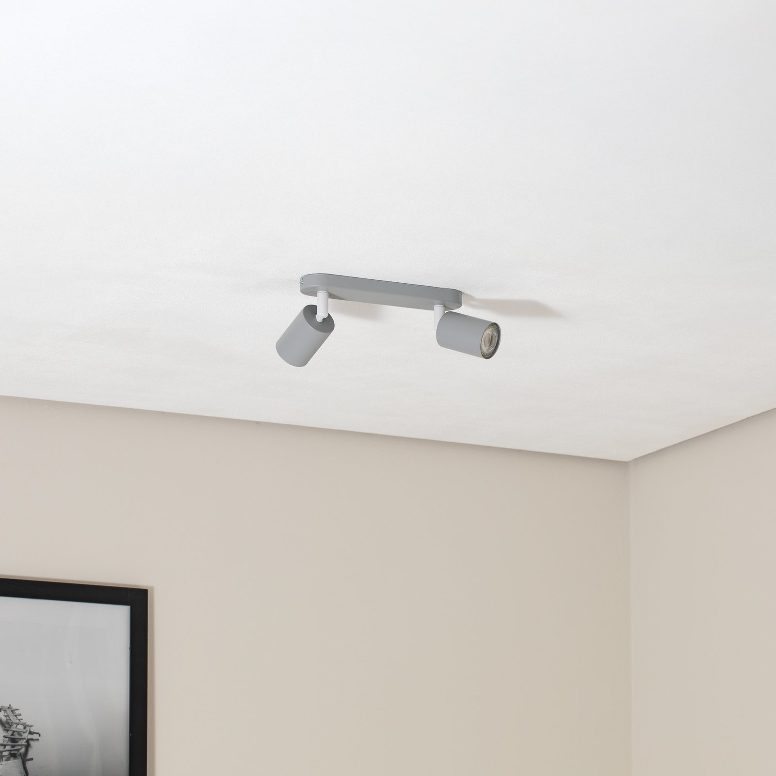 Spot pour plafond Livia, gris, 35 cm, à 2 lampes, métal, GU10