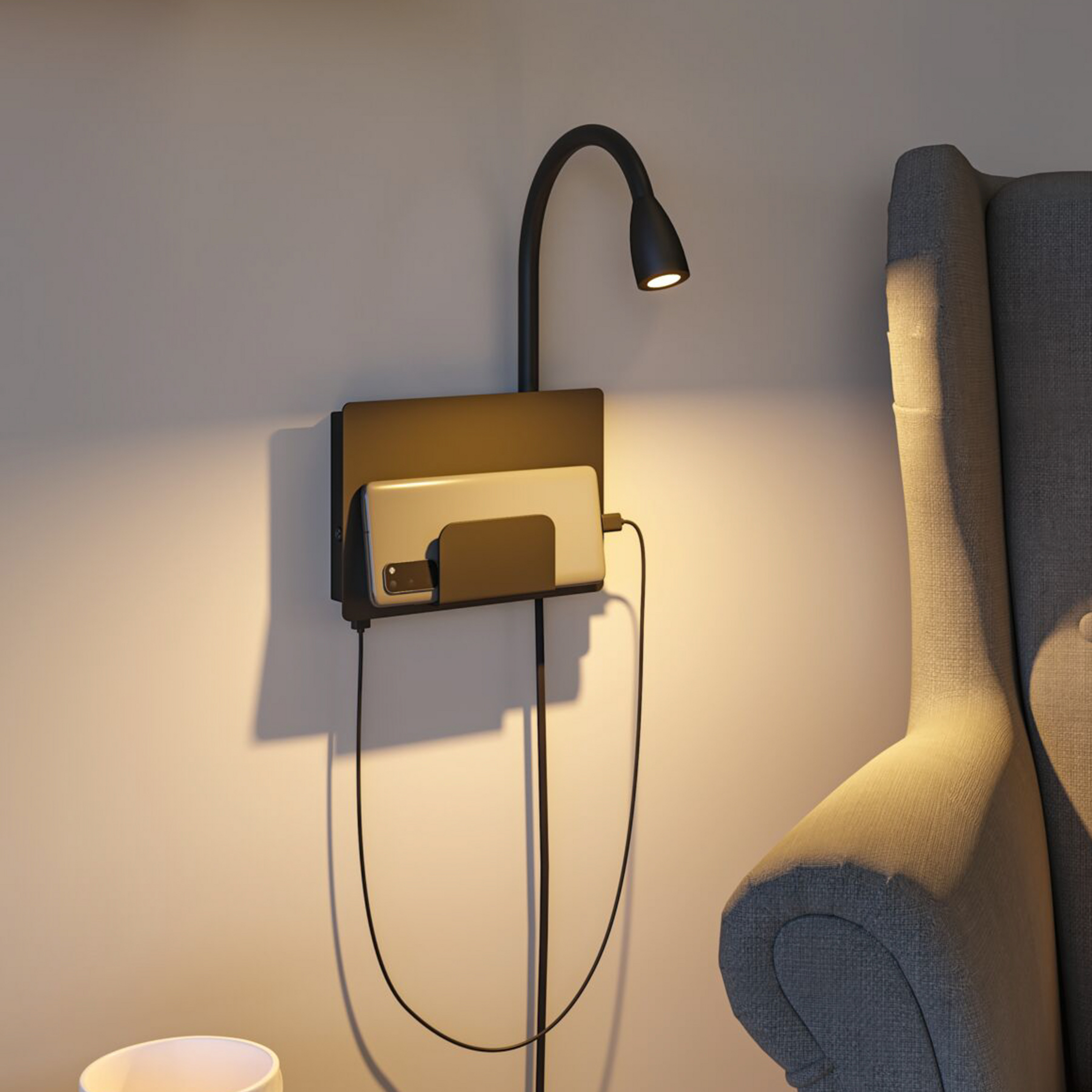 Paulmann Halina USB LED-vegglampe, fleksibel arm, svart