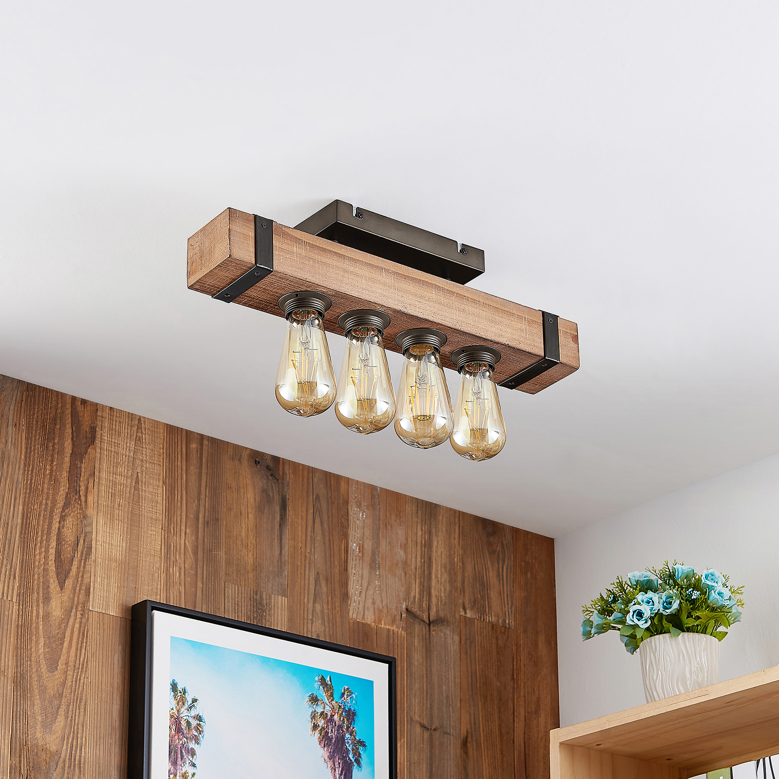 Lindby Sverina plafondlamp van hout en metaal