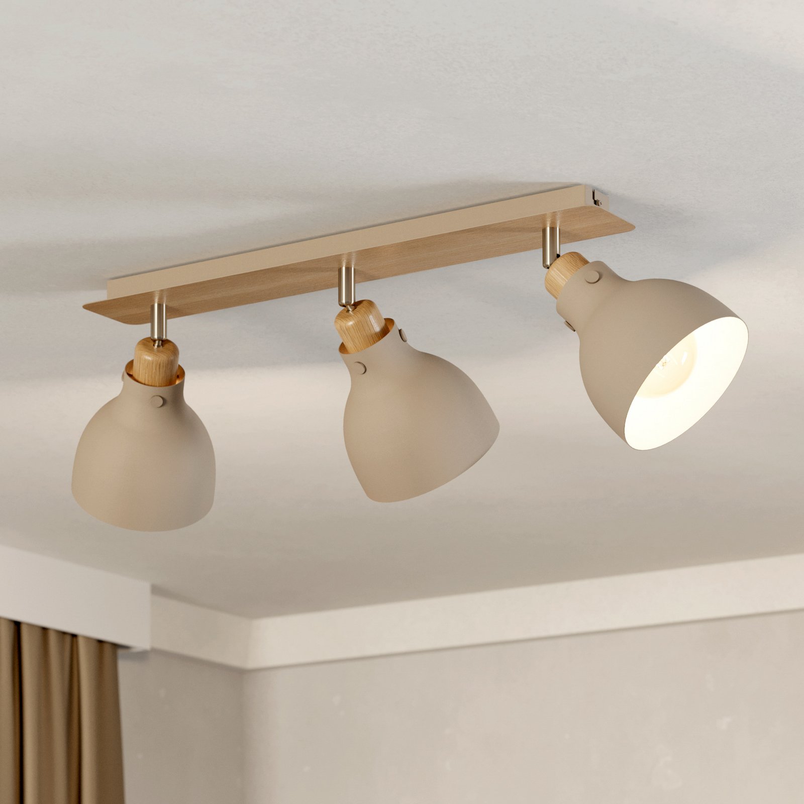 Plafondlamp Arrecife zand/houtoptiek, 3-lamps