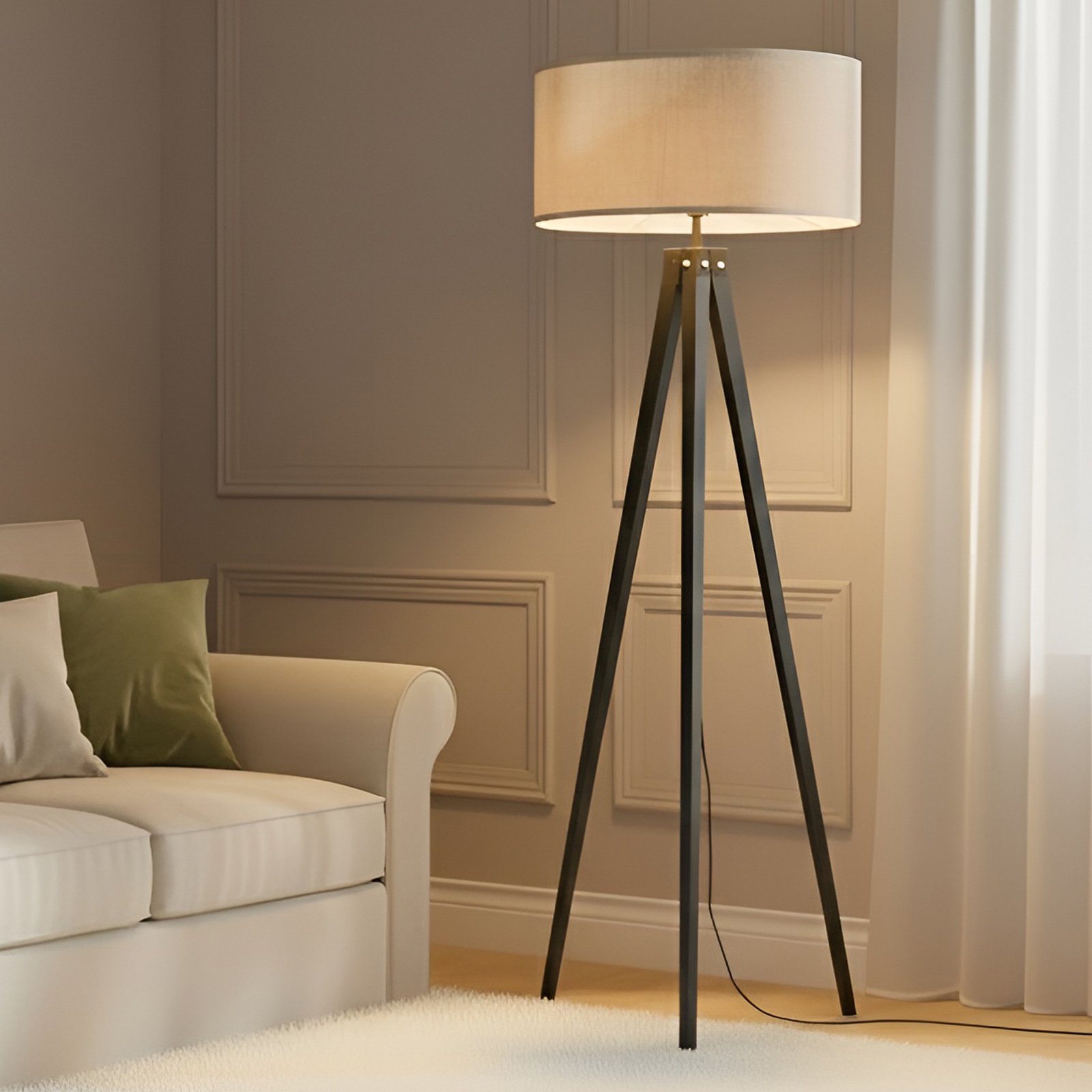 Lindby Herry põrandalamp, must, puit, statiiv, 153 cm