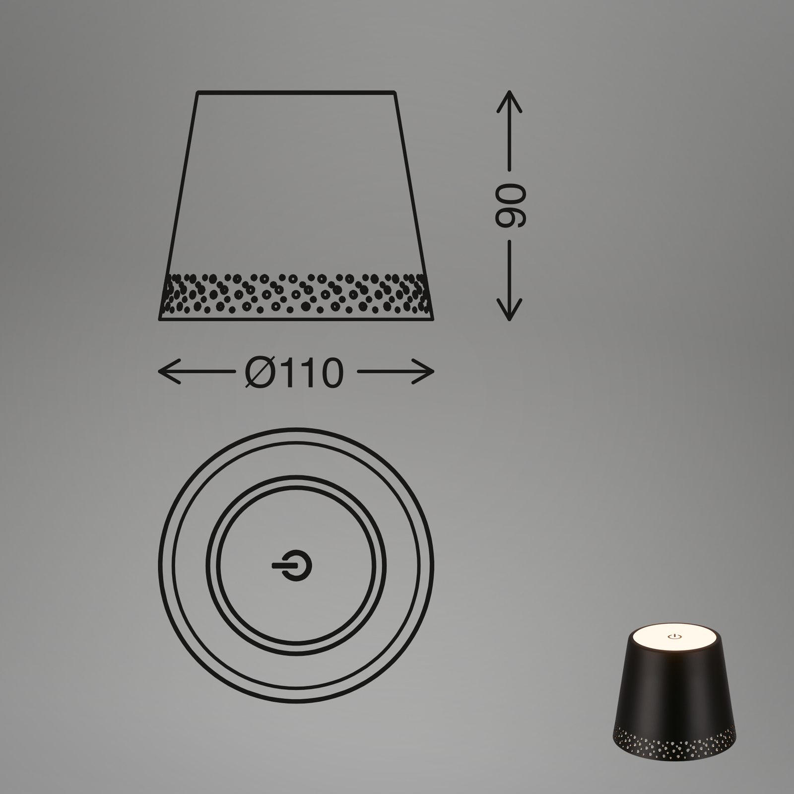 LED uzlādējams pudeles apgaismojums IP44 ar reostatslēgu, melns