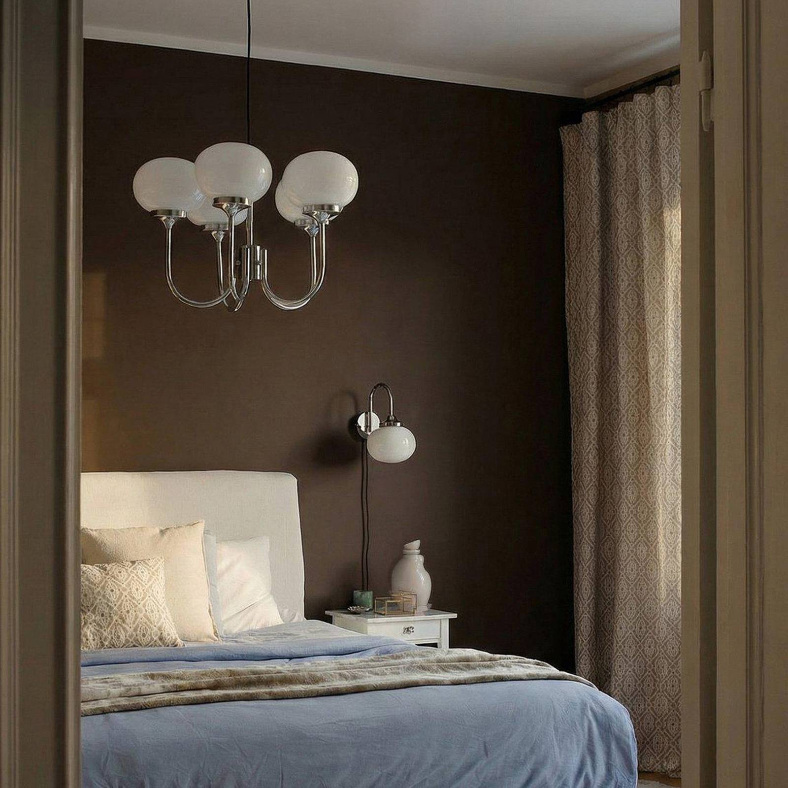 PR Home Hanglamp Elsy, wit/chroom, 5-lamps, 36 cm, glas, stekker