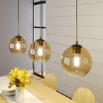 Lindby pendant light Sofian, amber, glass, 100 cm, 3-bulb.