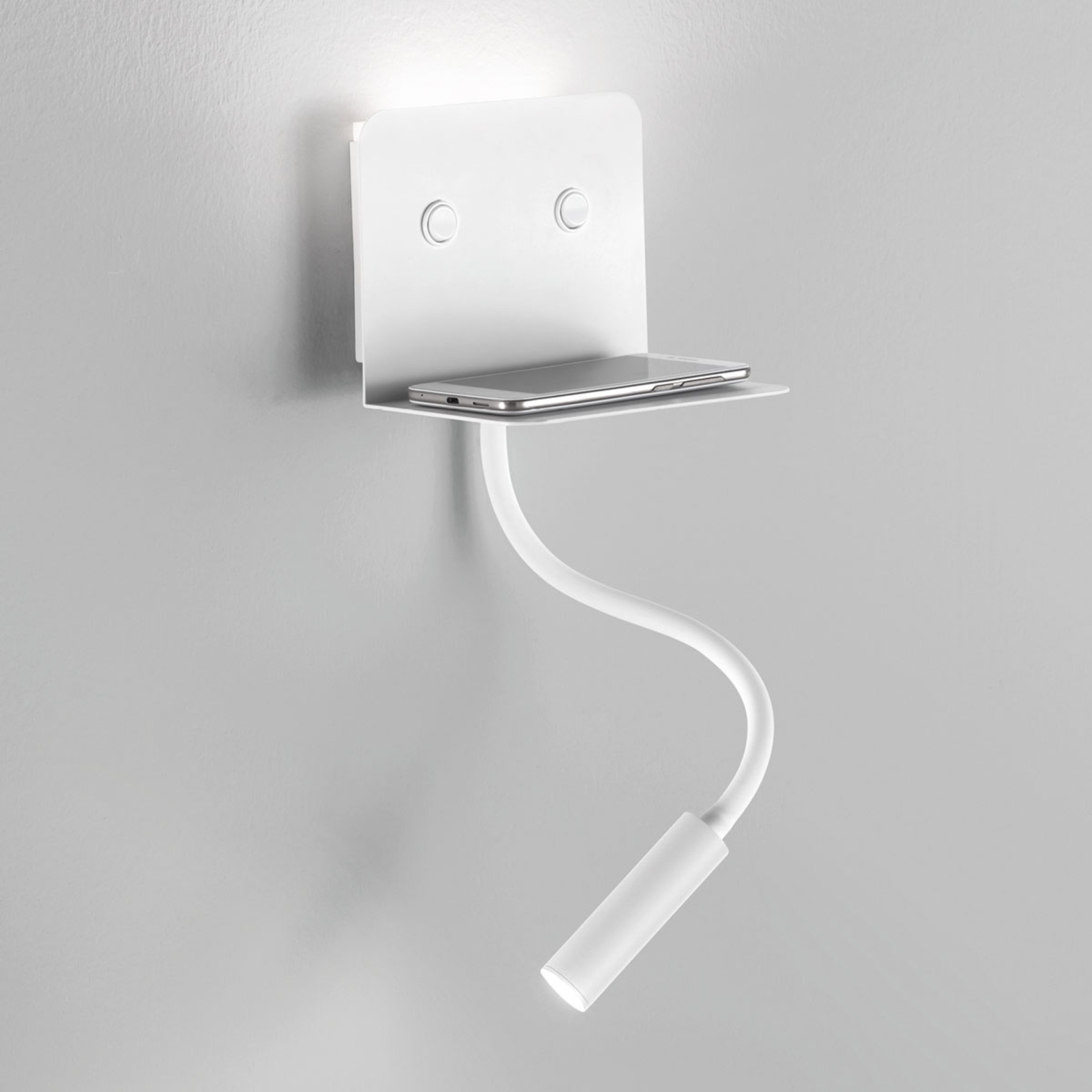 Perenz Level LED wall light with shelf and reading, for Living / Dining Room, metal, acrylic, energy efficiency: A, H: 12.5 cm