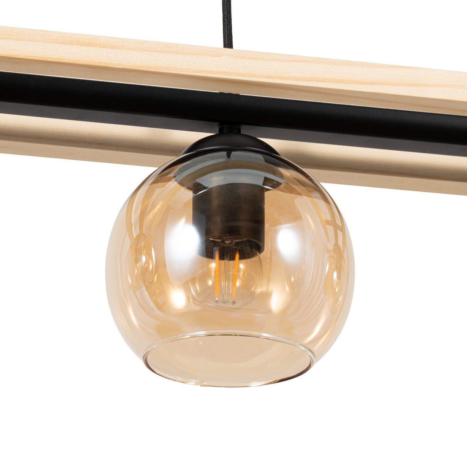 Lindby hanglamp Enrique, amber, 4-lamps, glas, hout, E27 Lindby hanglamp Enrique, amber, 4-lamps, glas, hout, E27