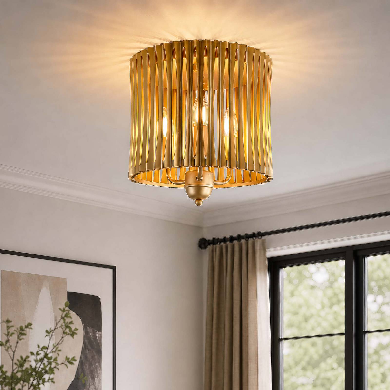 Searchlight Plafondlamp Split, goudkleurig, metaal, E14