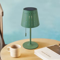 Lindby LED solárna stolová lampa Hilario, zelená, železo, dobíjacia batéria