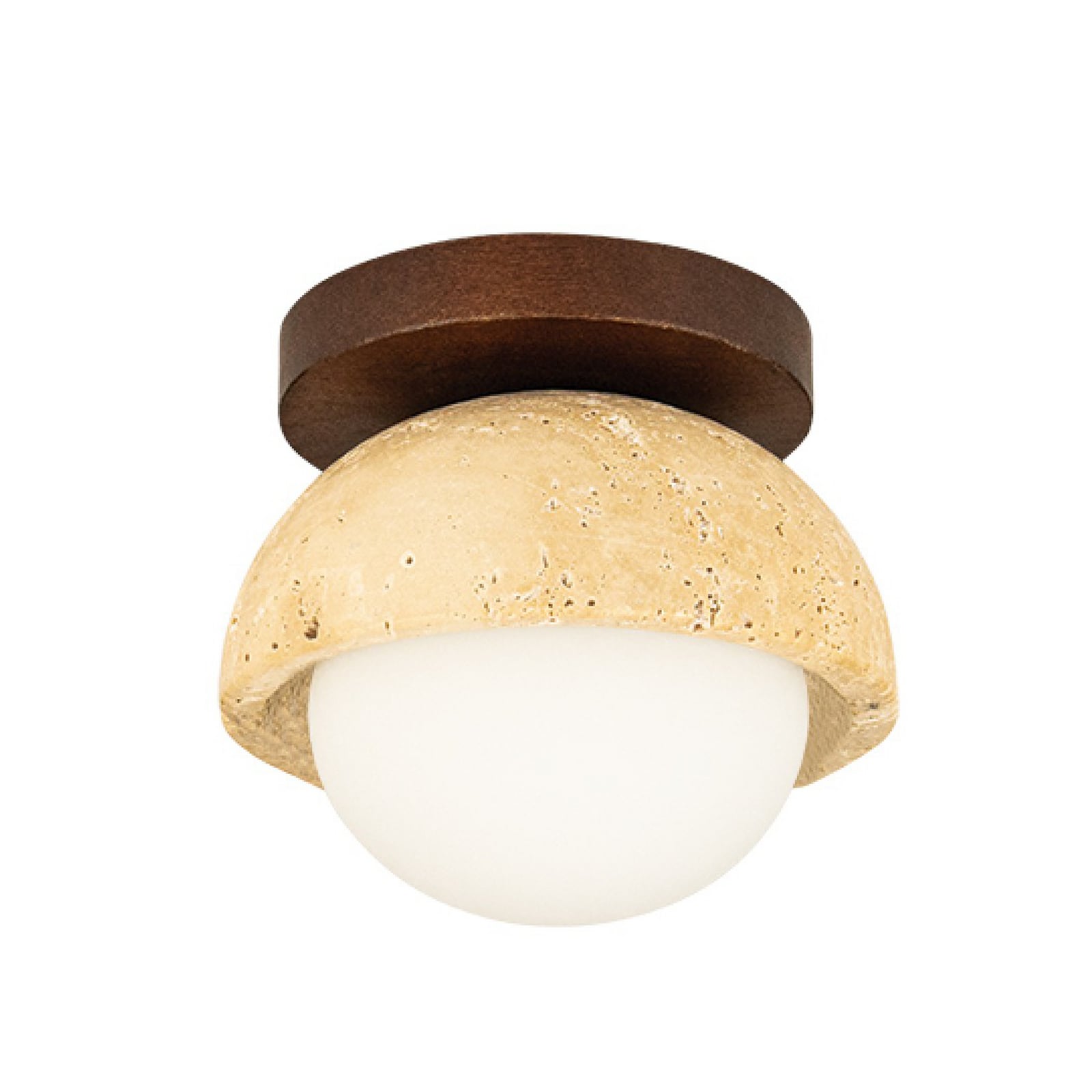 Taklampa 25418, beige, Ø 15 cm, sten/glas/trä, G9