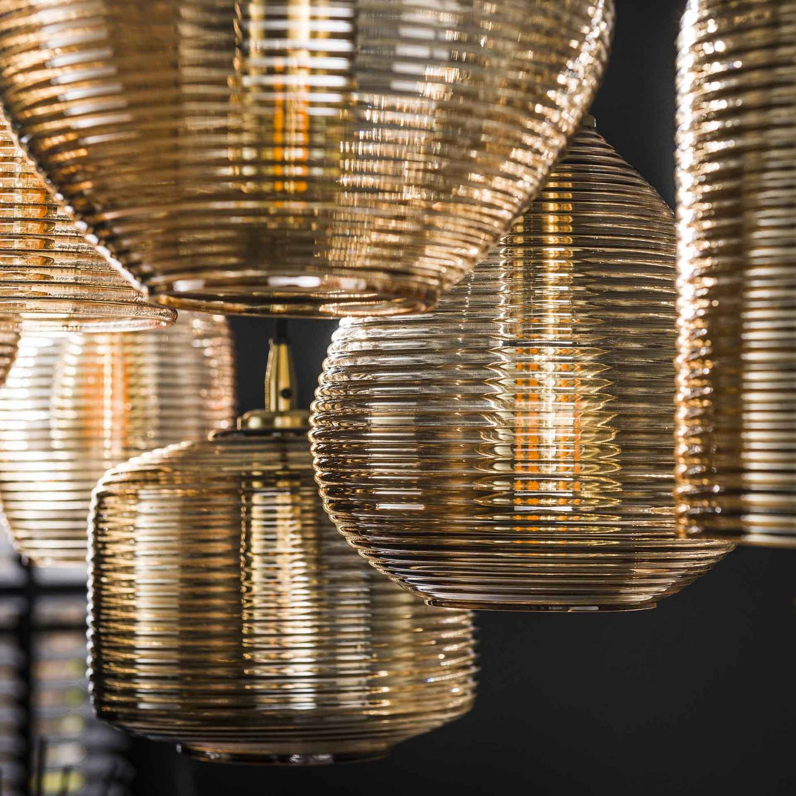 Lampa wisząca mieszana Stripeglass, 7-punktowa, szkło, bursztyn, antracyt