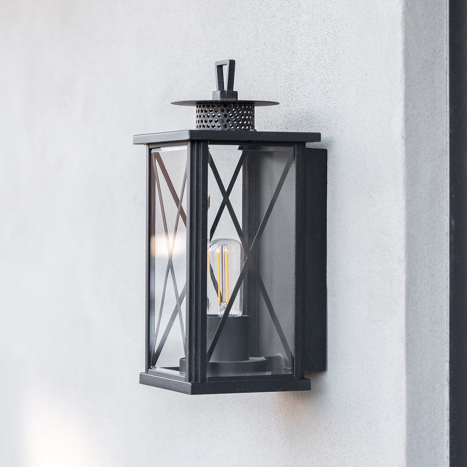 Außenwandleuchte Winchester, Laterne, schwarz/klar Außenwandleuchte Winchester, Laterne, schwarz/klar