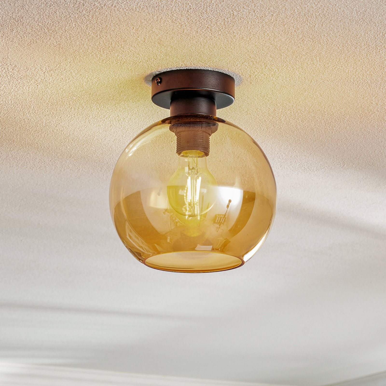 Sofia ceiling light, glass lampshade, amber