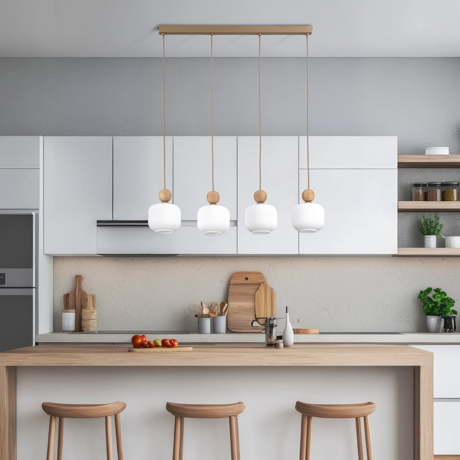 Obesna svetilka Ballo, 4-žarčasta, bež, steklo, dolžina 80 cm