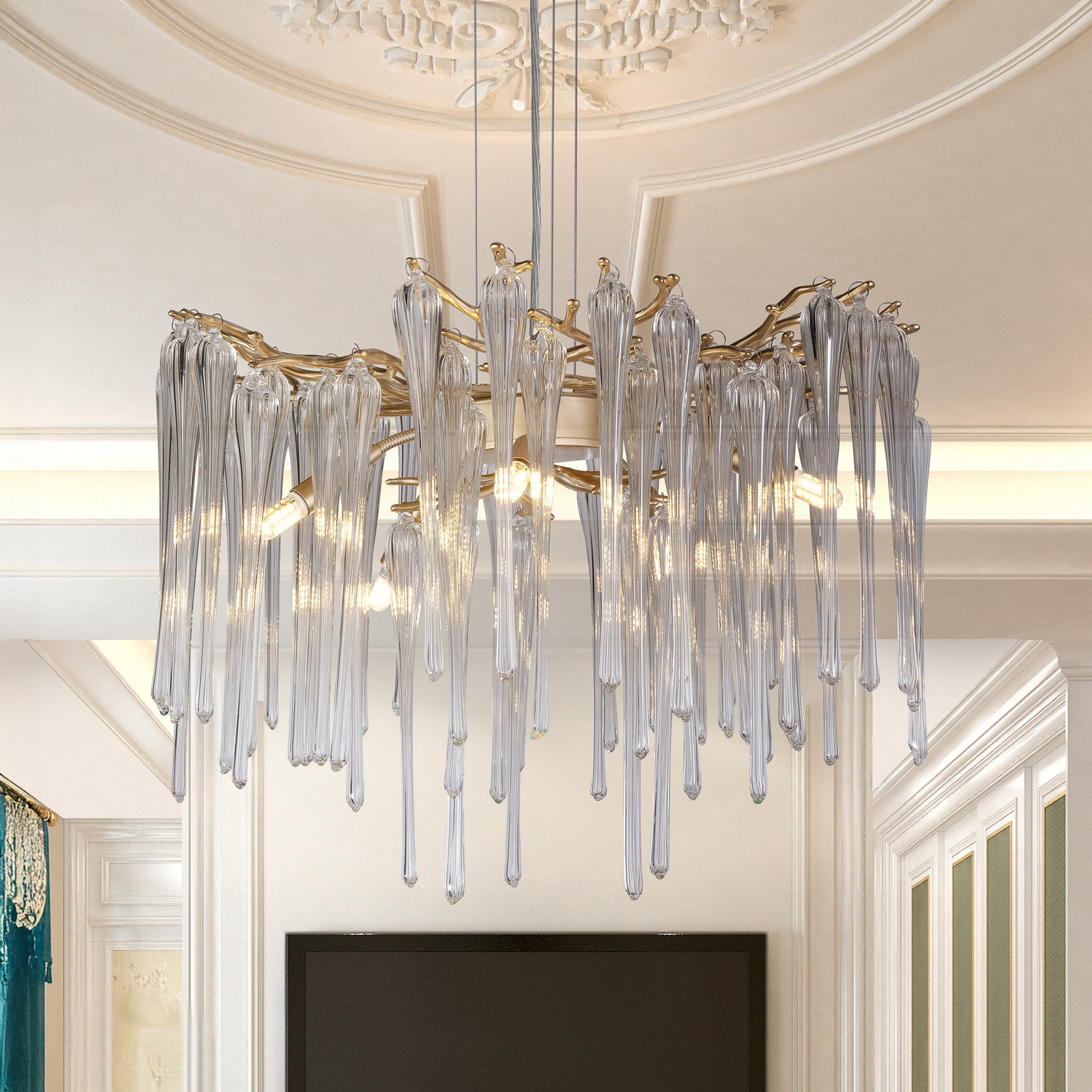 Searchlight Lampă suspendată Heritage Ø 50 cm auriu/transparent sticlă - Camera de zi / sufragerie - auriu limpede