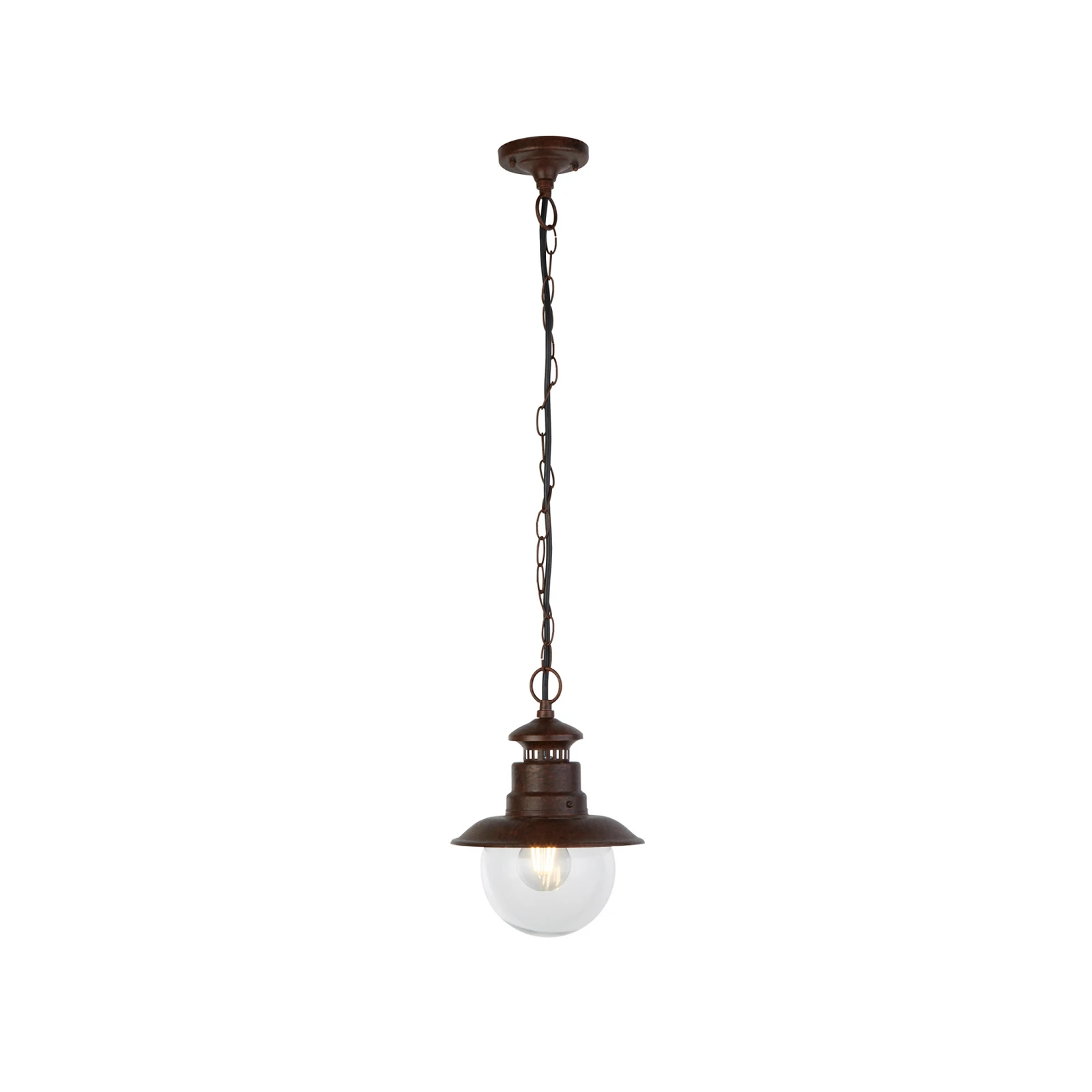 Āra piekaramā lampa „Station“, rūsas brūna, Ø 22 cm, metāls/stikls