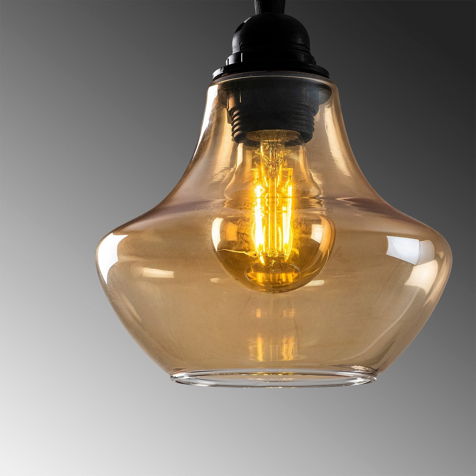 Lampă suspendată Gold 052, aur-transparent, sticlă 3 becuri