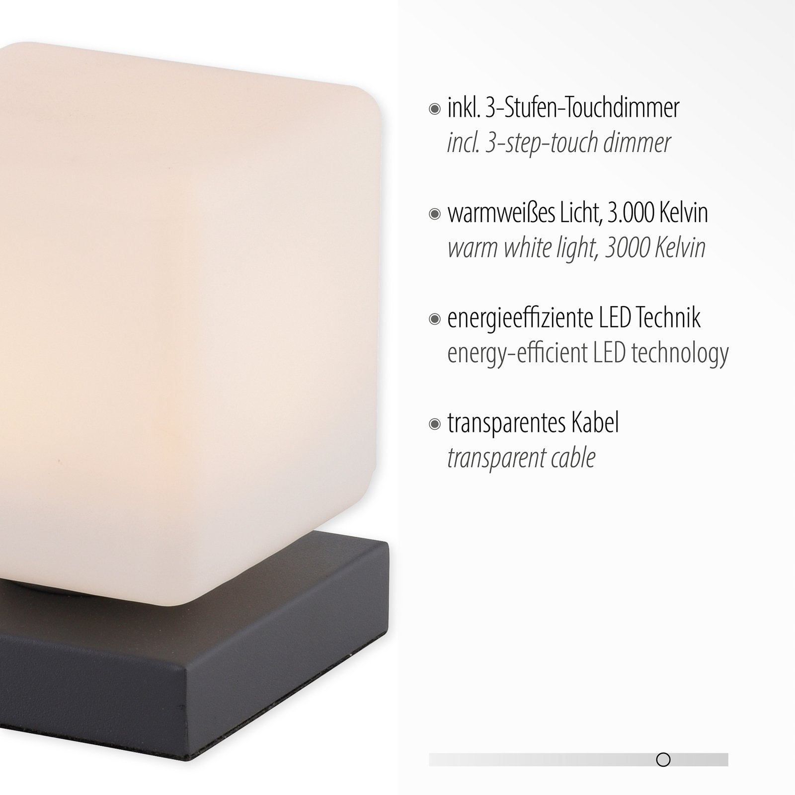 LED stolní lampa Dadoa, stmívatelná, antracit