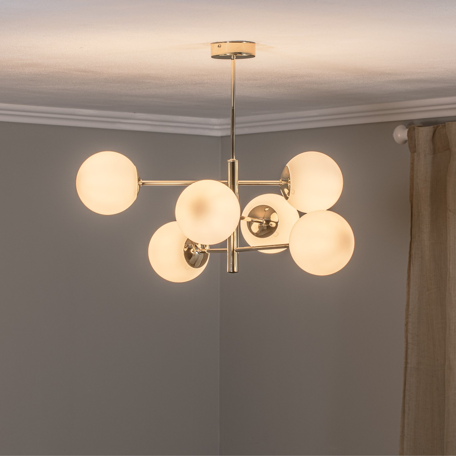 Aurora ceiling lamp, six-bulb, gold